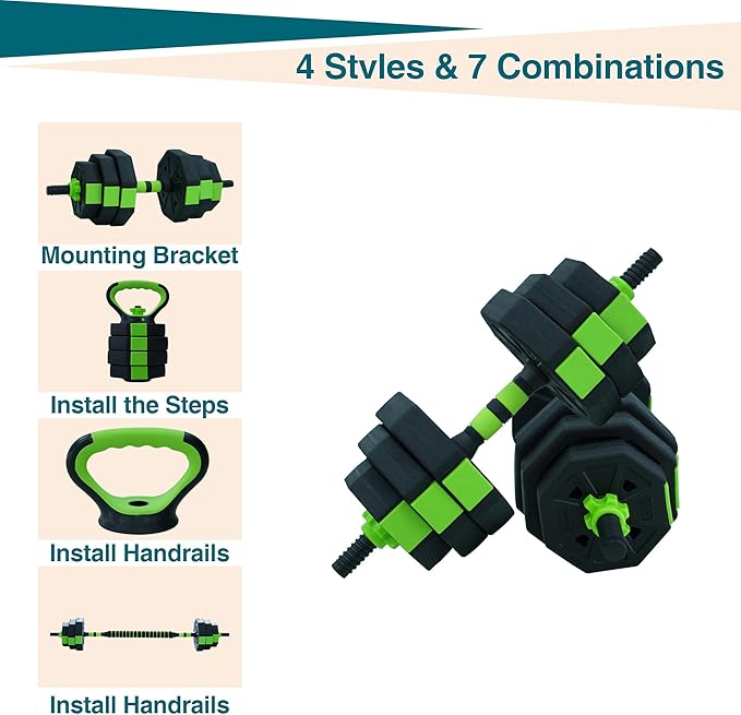 4-In-1 Adjustable Weights Dumbbell Set, Weight Set with Connector Used As Kettlebells, Barbell, Push Up Stand, Fitness Exercise Dumbbell, Free Weight Set for Home Gym