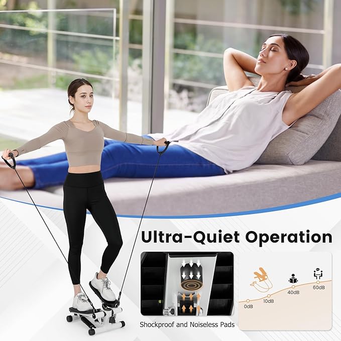 GYMAX Steppers for Exercise at Home, Hydraulic Mini Stair Stepper with Resistance Bands & LCD Monitor, Portable Under Desk Cardio Equipment Step Machine for Home Gym