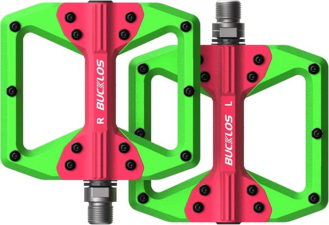BUCKLOS MTB Flat Pedals Mountain Bike Pedals, 3 Bearings CNC Adult Road Bike Pedals, Bicycle Platform Aluminum Alloy Non-Slip Pedal for Gravel Bike/BMX 9/16"(Black)