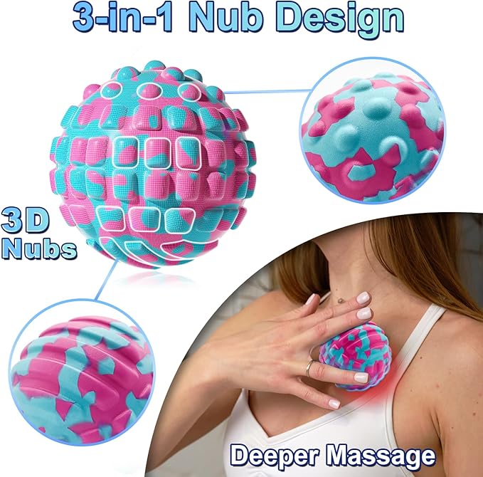 Deep Tissue Massage Ball for Exercise & Recovery - SGS Certification - Targets Back, Shoulder, Legs&Feet - Relieves Muscle Knots, Joint Pain&Tightness, Pressure Point Therapy- Myofascial Release Ball