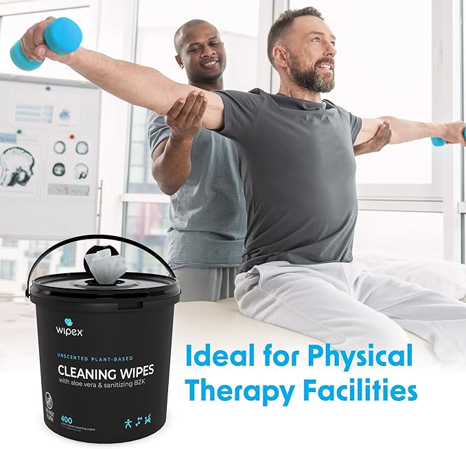 Wipex Gym Wipes Bundle - Get 2 Buckets (1) Lavender Plant-Based Fitness Equipment Wipes & (1) Sanitizing BZK for Skin, Great for Gyms, Yoga Studios, Home, Fitness Centers, 400 Ct (Pack of 2)