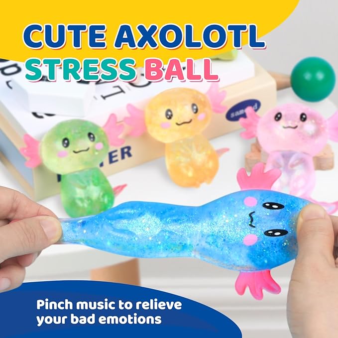 8 Pack Slow Rising Stress Ball, Cute Axolotl Stretchy Fidget Toys for Kids Adults, Stress Relief Stress Ball for Anxiety Relief, Ideal for Autistic Kids