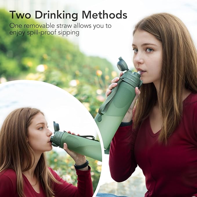 TakeToday Collapsible Water Bottles 32oz, Foldable Travel Water Bottle, BPA Free, Silicone Water Bottle Leakproof for Hiking, International Travel, Outdoors