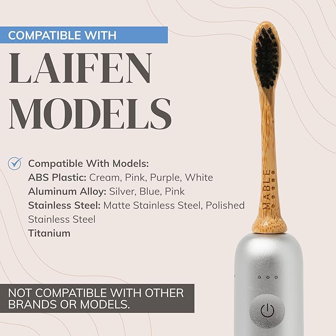 Bamboo Electric Toothbrush Heads | Compatible with Laifen Electric Toothbrush | 4 Brush Heads with Soft Bristles | Plant-Based Adult Size Replacement Heads