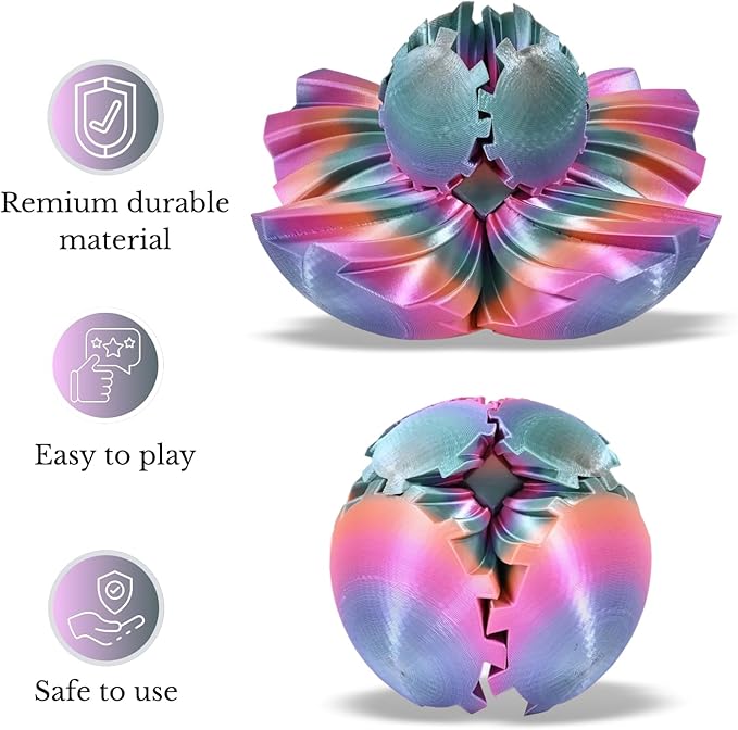 Gear Ball, 3D Printed Gear Ball, Gear Sphere Fidget Toy Stress Relief Toy for ADHD, Anxiety Relaxing Toy for Adults at Work/Study/Travel (RainbowColor, TwistedLine)