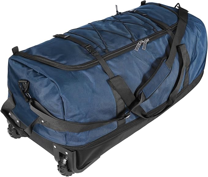 110L/140L Expandable Soft-Sided Foldable Duffle Bag with 2 Rubber Wheels,Packable 32” Rolling Carry-On with Multi-Pockets & Compartments,Navy Blue