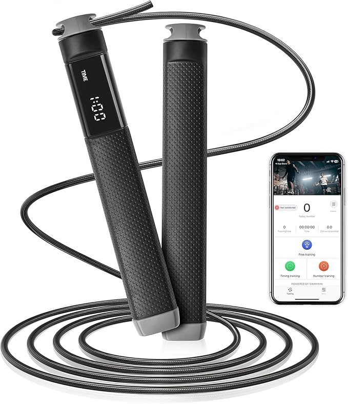KYTO Smart Jump Rope, High Speed Jump Rope with Counter, Workout Jumping Rope with Steel Ball Bearings, Adjustable Length Speed Skipping Rope, Skipping Rope with App, Fitness Gifts for Adults, Kids