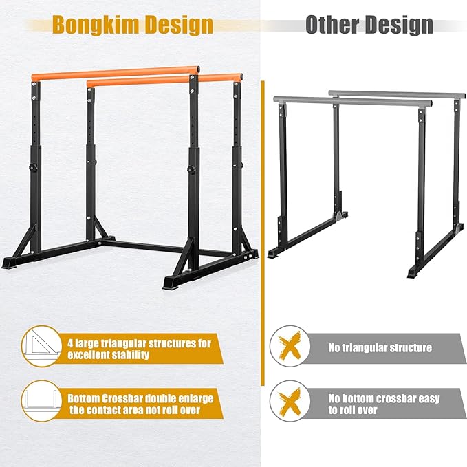 Bongkim Dip Bar, Heavy Duty Dip Station with 7 Height Levels, 800lbs Adjustable Parallel Bars for Tricep Dips Pull-Ups L-Sits Calisthenics Exercises Strength Training for Home Gym Outdoor