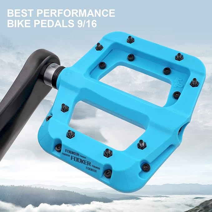 FOOKER MTB Pedals Mountain Bike Pedals 3 Bearing Non-Slip Lightweight Nylon Fiber Bicycle Platform Pedals for BMX MTB 9/16"