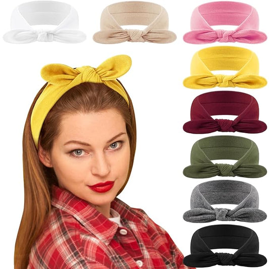 DRESHOW 8 Pack Bow Headbands for Women Girls Elastic Headwraps Knotted Headband Rabbit Ears Turban Non-Slip Sport Cute Hair Accessories