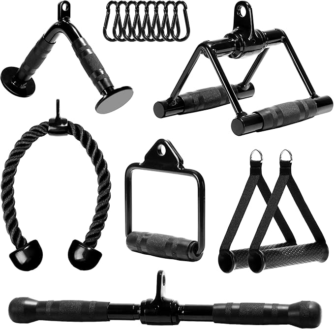 Yes4All Cable Machine Attachment, Row Handles, Tricep Rope, Straight Bar, V Bar, LAT Pulldown Accessories Load 880 LB for Home Gym