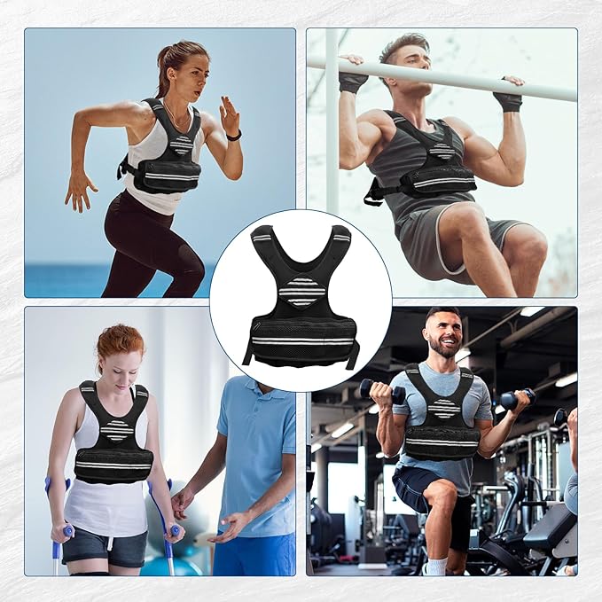 Adjustable Weighted Vest for Men & Women, Body Weight Vest with Reflective Stripe and Mesh Pocket, Workout Gear for Walking, Jogging and Strength Training
