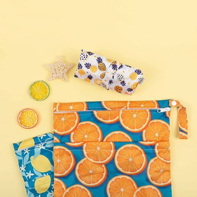 babygoal Wet Dry Bags for Baby Cloth Diapers, Washable Travel Bags, Beach, Pool, Gym Bag for Swimsuits & Wet Clothes with Two Zippered Pockets 3 Pack, 3LN22