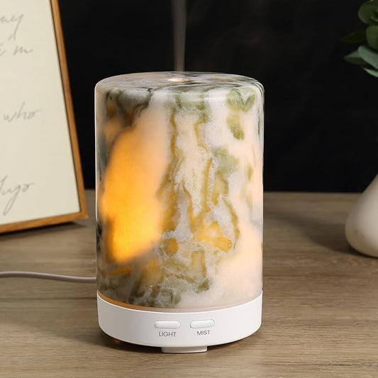 Koville 110ML Marble Essential Oil Diffuser - Ultrasonic Aromatherapy & Humidifier with 2-Color LED Lights, Decorative Marble Aromatherapy Diffuser, Auto Shut-Off, Scent for Home, Office, Yoga, Spa
