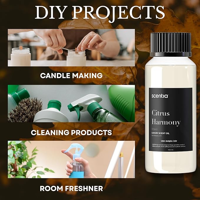 Citrus Harmony Essential Oil Blend – 120ml Premium Aromatherapy Diffuser Oil with Bright Notes of Lemon, Eucalyptus, Sage & Musk | Perfect for Home, Candles, Soaps & DIY