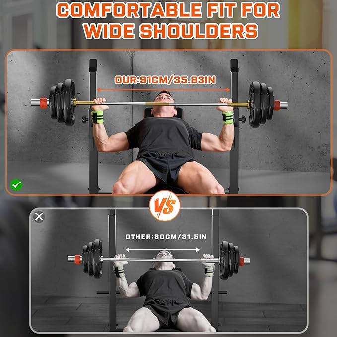 Fostoy Weight Bench, 770lbs Bench Press With Squat Rack, Adjustable Weight Benches for Home Gym, Olympic Workout Bench for Full Body Fitness, Flat Incline Bench With Removable Foot Catch