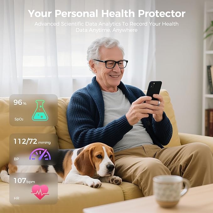 Smart Ring for Women & Men, Health Monitoring Ring with Heart Rate, Blood Oxygen,Blood Pressure, IP68 Waterproof Fitness Ring, Sleep Monitoring for iPhone and Android, No APP Fee (Rose Gold, 12#)