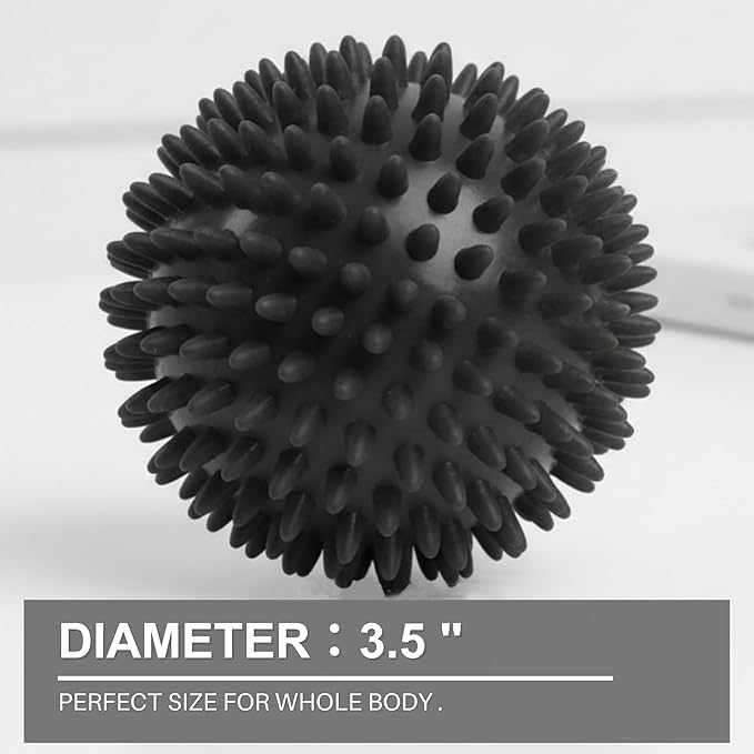 LEZER Spiky Massage Ball, Trigger Massage Point, Plantar Fasciitis, Deep Tissue Myofascial Release Tool, Foot Massager, Muscle Knot Relief, Physical Therapy, 3.5 in(Black)