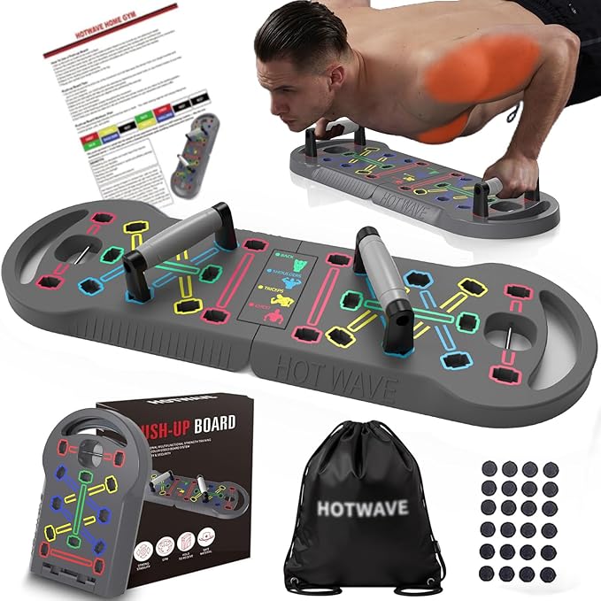 HOTWAVE Portable Exercise Equipment with 16 Gym Accessories.20 in 1 Push Up Board Fitness,Resistance Bands with Ab Roller Wheel,Full Body Workout at Home