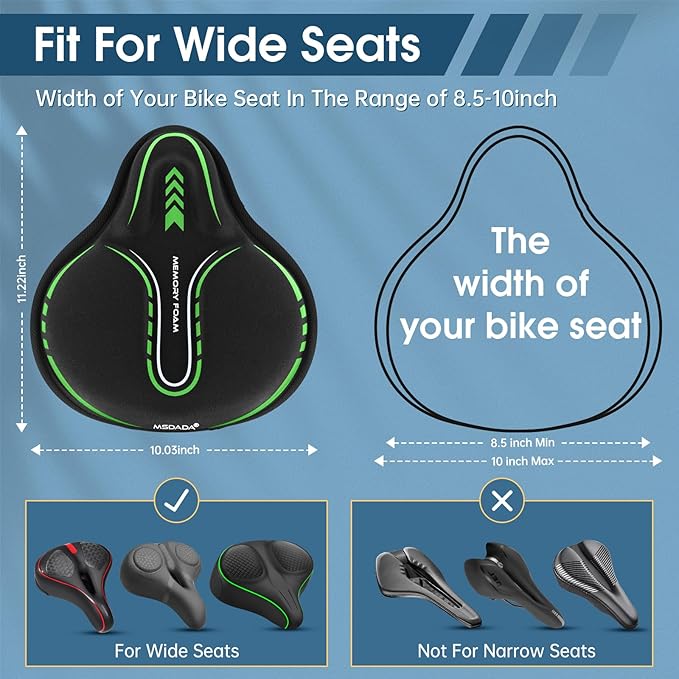 MSDADA New Large Gel Bike Seat Cover, Extra Soft Bike Seat Cushion for Men Women Comfort Wide, Fits Indoor/Outdoor/Exercise Bikes (11.22 inch x 10.03 inch)