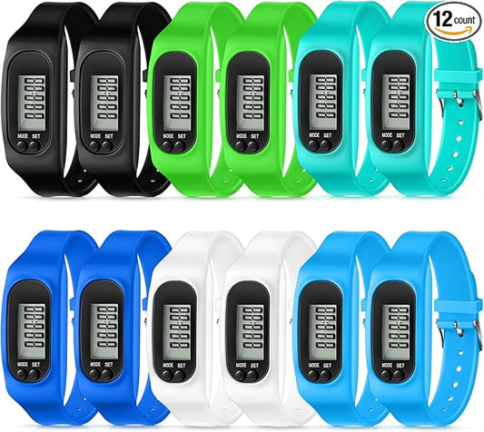 Geyoga 24 Pcs Pedometer for Walking Steps and Miles Pedometer Watch Silicone Steps Tracker Running Bracelet Ankle Step Counter for Calorie Burning and Step Counting
