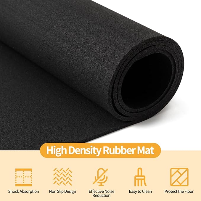 Treadmill Mat for Home Gym - High Density Treadmill Walking Pad Exercise Bike Equipment Mat, Suitable for Floor Carpet, 86.6" x 40", 5mm Thick, BLK