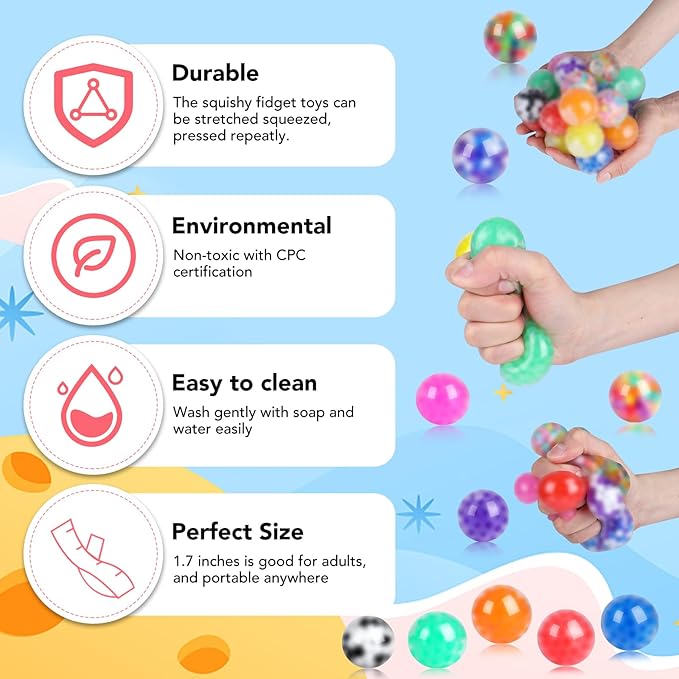 24Pack Stress Balls, Squishy Ball, Squishy Squeeze Balls Bulk Fidget for Adults, Stress Relief Balls, Party Favors, Birthday Gift, Goodie Bag Stuffers