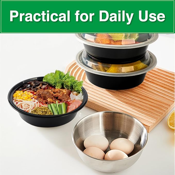 Meal Prep Containers Reusable 10 Pack-27 oz Food Storage Containers with Lids To Go Food Containers Takeout, Microwave Dishwasher Freezer Safe, Stackable, BPA Free, Plastic (Black)