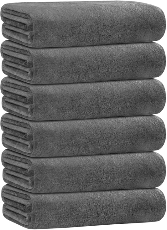 JML Microfiber Bath Towel Set, 6 Pack 30" x 60", Large, Soft Absorbent Microfiber Hair Towels for Adult, Men, Body, Grey