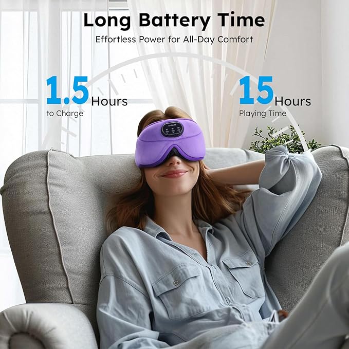LC-dolida White Noise Sleep Mask, 3D Sleep Headphones with 16 Soothing Sounds, Bluetooth 5.4 Sleep Eye Mask with Timer, Total Blackout Sleeping Headphones for Side Sleeper(Purple)