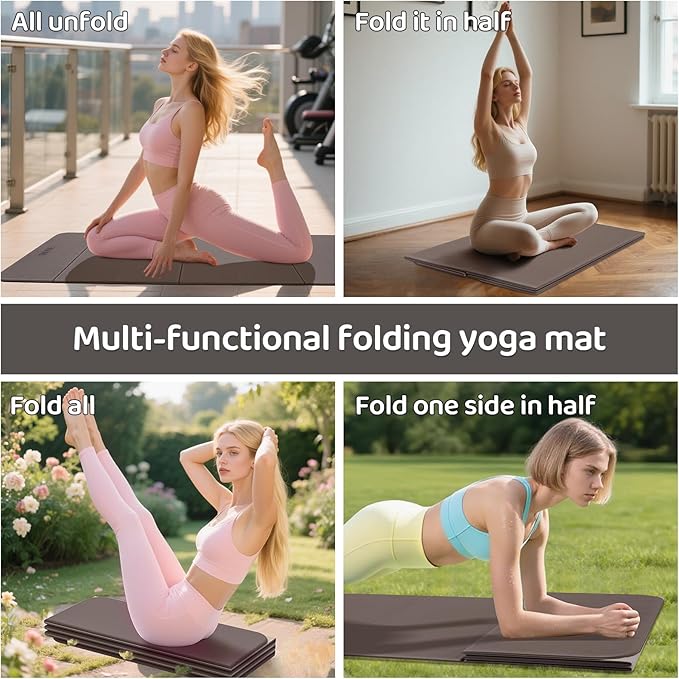 Foldable Yoga Mat,Exercise Mats for Home Workout,Comfortable and Durable,8mm Thick-Portable Folding Mat,Non Slip,Pilates Mat Thick,Outdoor Use,Meditation,Travel,Camping(71"x24" x0.31")