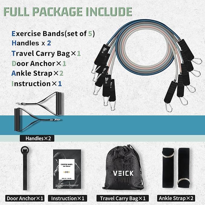 VEICK Resistance Bands, Exercise Bands, Workout Bands, Resistance Bands for Working Out with Handles for Men and Women, Exercising Bands for Fitness Weights Work Out at Home