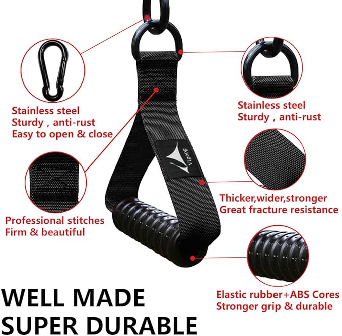 Heavy Duty Gym Exercise Handles Attachment for Cable Machine,Resistance Band,Pulley System Home Fitness Workout Equipment, with Elastic Rubber Grip and 2 Large Carabiners