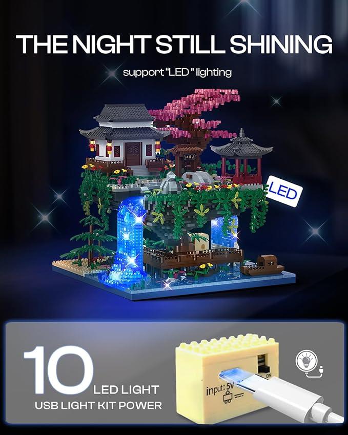 Big Bonsai Flowers Tree Architecture Set for Boys 8-14 Lighting Japanese Cherry Blossom Tree House Building Kit with Box for Adults Toys for Boys/Girls Age 8-12, 2.5mm MICROPARTICLE