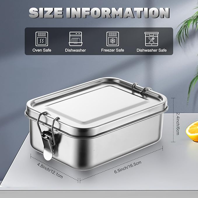 Umigy 8 Pcs Stainless Steel Food Containers Metal Bento Lunch Box Stainless Steel Food Storage Containers, Lockable Clips to Leak Proof, Reusable Dishwasher Snack Boxes for Work, Picnic (850ml)