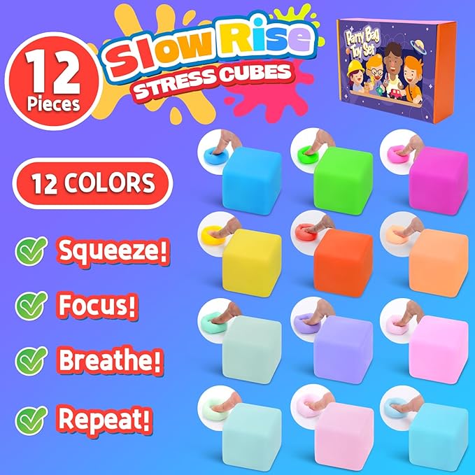 24PCS Color-Changing Stress Cube - Soft, Squeezeable Stress Relief Balls for Relaxation, Ages, Ideal for Parties, Home, Classroom, and Office Use, Slow-Rebound Design, Portable