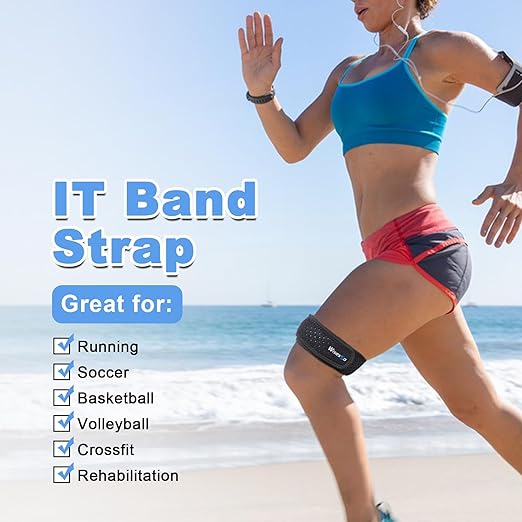 IT Band Strap, Adjustable Iliotibial Band Syndrome Brace, Athletic Stabilizer for Men, Women, Knee Support Strap for Running, Cycling, Hiking, Exercising, etc (Gray, 1 Pc)