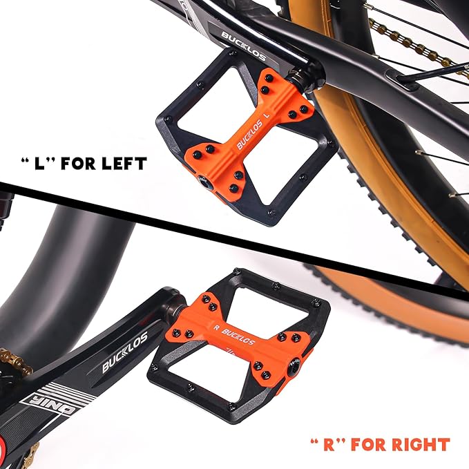 BUCKLOS MTB Flat Pedals Mountain Bike Pedals, 3 Bearings CNC Adult Road Bike Pedals, Bicycle Platform Aluminum Alloy Non-Slip Pedal for Gravel Bike/BMX 9/16"(Black)