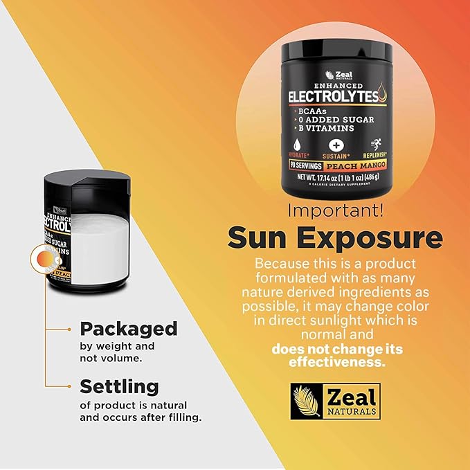 Enhanced Electrolyte Powder (Peach Mango | 90ct.) w/ 0 Sugar +BCAAs +B-Vitamins Electrolyte Supplement w Potassium Zinc & Magnesium for Hydration - Keto Electrolytes