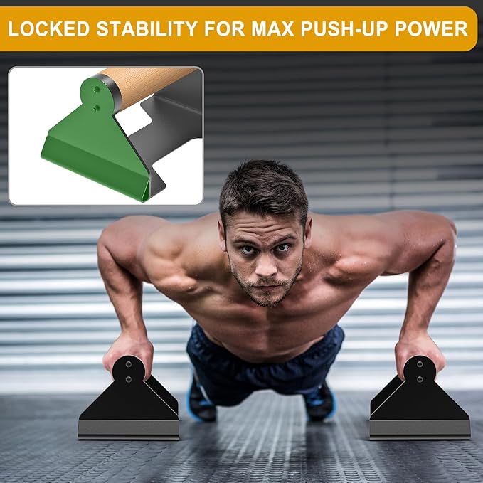 Kipika Push Up Bars, Pushup Stands, Ergonomic Wooden Handles, Anti-slip Rubber Base Pads, Parallettes Bars for Strength Training Equipment & Calisthenics, Perfect for Floor Workout Exercise