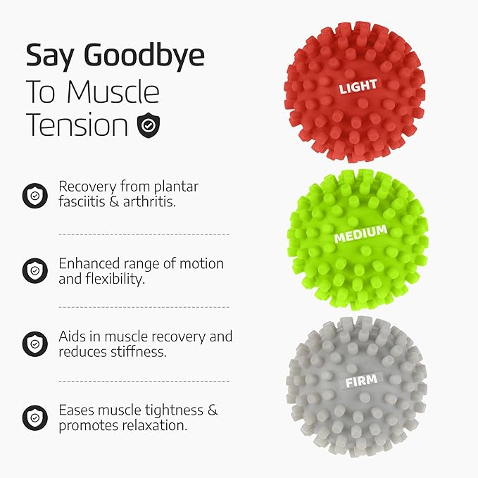 Logest 3-Piece Set Foot Massage Ball - for Trigger Point Therapy, Injury Rehabilitation & Deep Tissue Massage Balls - Prevent Stiffness & Improve Strength - Silicon Spike Ball for Foot and Back