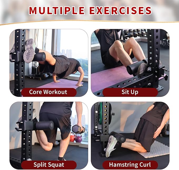 Upgrade Nordic Hamstring Curl Squat Rack Attachments with Pin Rod 3 Adjustment Holes for 2"x2",2.37"x2.37",3"x3"Power Rack, Sit Up Bar Foot Holder for Hamstring Curl Sit Up Split Squat Core Workout