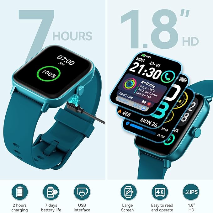 Smart Watches for Men Women Make/Answer Call, Alexa Built in, 1.8" HD Fitness Tracker with SpO2 Heart Rate/Sleep Monitor/IP68 Waterproof, Step Counter Smart Watch for iPhone/Samsung/Android