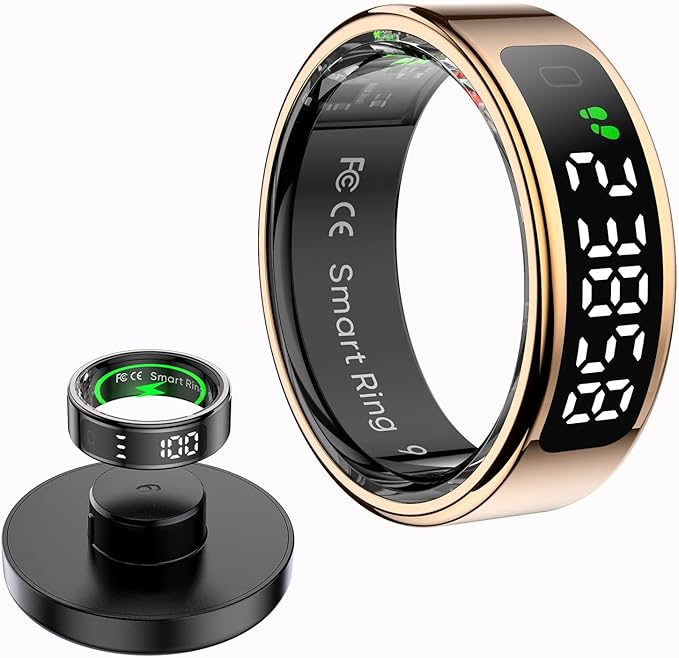 Loluka Smart Ring Touch Control Fitness Tracker Fitness Ring Step Tracker Heart Rate Monitor Health Tracker Screen Display Prayer Count No Subscription Fee for Android iOS