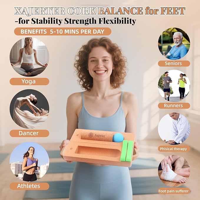 Upgraded Balance Trainer | Cork Foot Balance Board Trainer with Guide | Foot Arch Ankle Strengthener & Improve Mobility Stability | for Plantar Fasciitis & Foot Arch and Heel Pain & Achilles Tendinitis