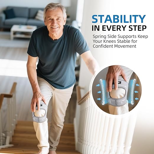 CAMBIVO Knee Brace for Men and Women, Patella Tendon Knee Strap with Gel Pad and Side Stabilizers, Adjustable Knee Band for Knee Pain Relief, Lightweight Knee Support for Workouts, Running, Training (Gray, L/XL)