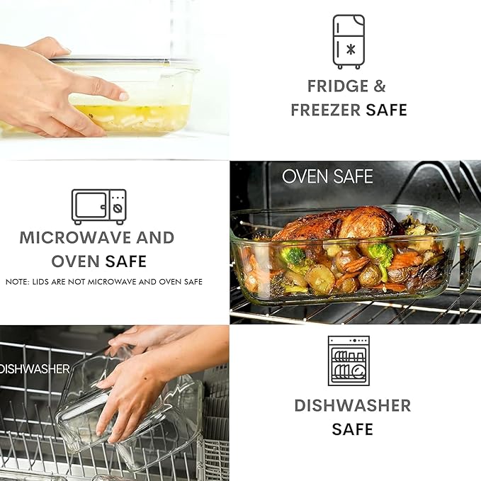 Razab 4 Pc (2700ML/ 91 Oz & 1520ML/ 51 Oz) Airtight Large Glass Food Storage Containers with Lids - BPA Free, Leak Proof Meal Prep Containers (2 Containers + 2 Lids) Microwave, Oven & Freezer Safe