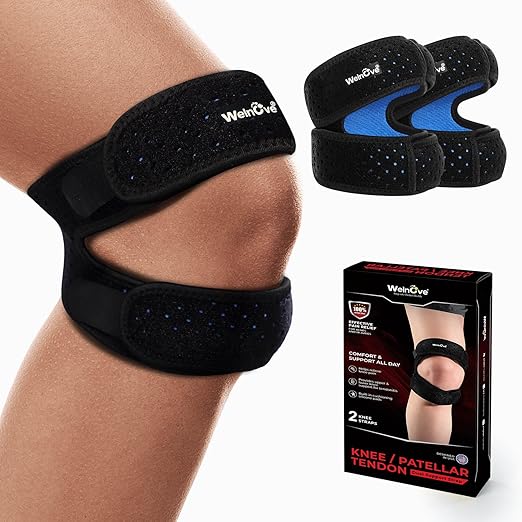 Welnove Patellar Tendon Support Strap - 2 Pack Knee Braces for Men and Women - Knee Pain Relief Adjustable Knee Strap for Running,Workout, Arthritis, Jumper, Tennis Injury Recovery (Black, S/M)