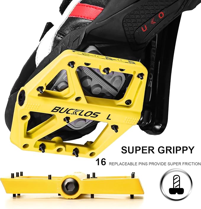 BUCKLOS Mountain Bike Pedals MTB Pedals Flat, Adult Bicycle Road Bike Large Platform Nylon Non-Slip Pedal for Gravel Bike/Hybrid Bike 9/16"