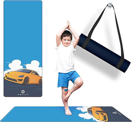 Premium Kids Yoga Mats/Exercise Mats/Play Mats with Carrying Strap – 60"x24" Non-Slip Mats with Fun Prints for Children – 3mm Thick, Dolphins, Car, and Supergirl Designs – SGS & CE Certified, PVC-Free
